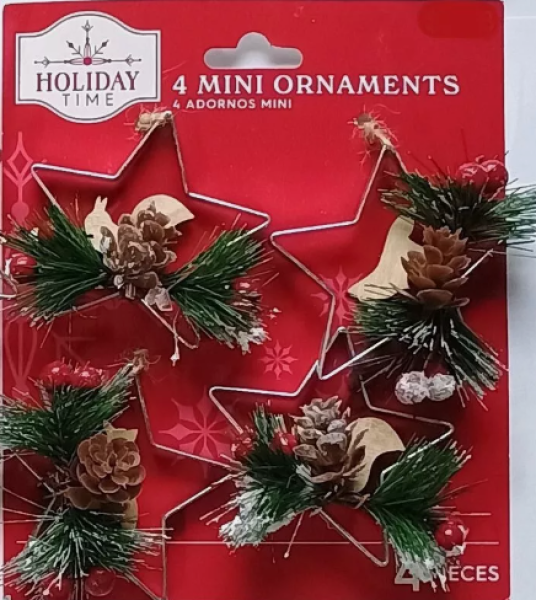 HOLIDAY Time Set Mini Ornaments 'Metallsterne mit Tieren' 4 Teile Import USA